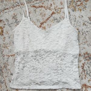 Hollister Ivory Lace Trim Top